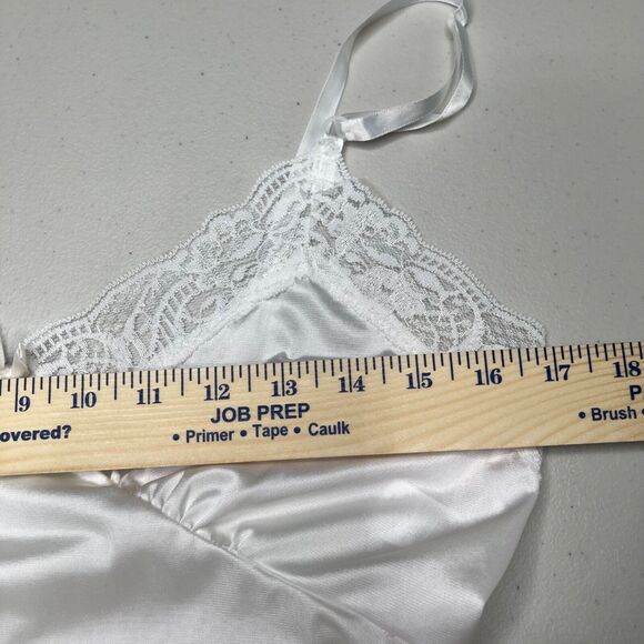 Vintage Adonna Full Slip Womens 36 White Silky Satin Lace V-neck - Picture 7 of 14